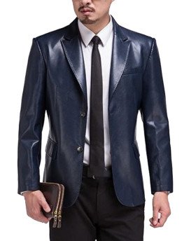 HugMe.fashion 幸运在线福彩历史查阅结果直播 in Blue Color Lambskin Leather Coat JKB03 