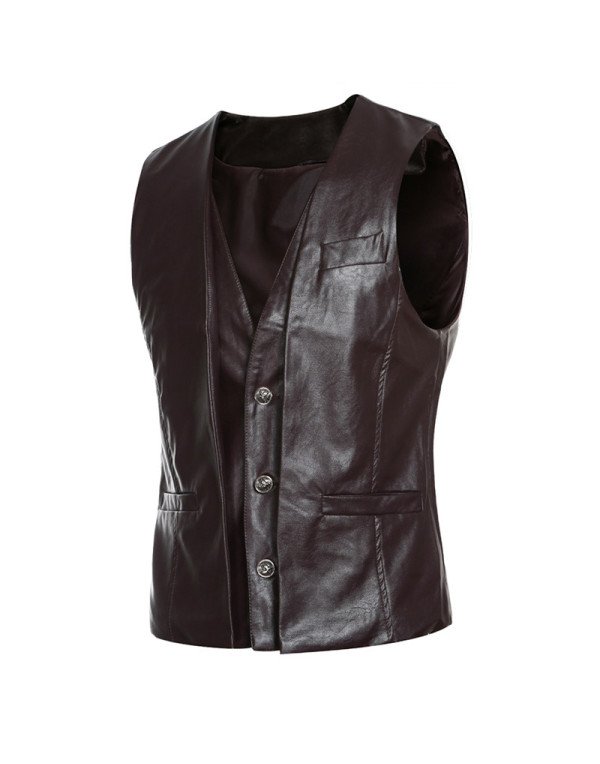 Genuine Sheep Leather Slim Fit Waistcoat for Men i...